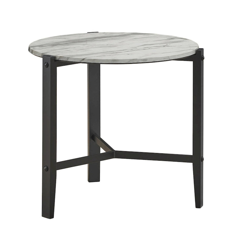 Table d'appoint noire et faux marbre blanc