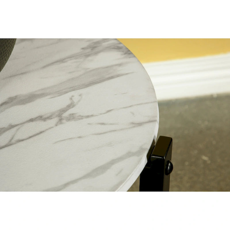 Table d'appoint noire et faux marbre blanc