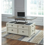 Table basse bicolore avec plateau relevable