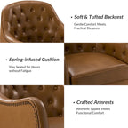 Fauteuil Club en Cuir Véritable Classique avec Pieds en Bois et Dossier Capitonnée