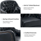 Fauteuil Club en Cuir Véritable Classique avec Pieds en Bois et Dossier Capitonnée