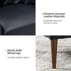 Fauteuil Club en Cuir Véritable Classique avec Pieds en Bois et Dossier Capitonnée