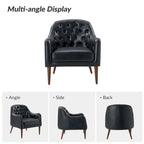 Fauteuil Club en Cuir Véritable Classique avec Pieds en Bois et Dossier Capitonnée