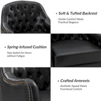 Fauteuil Club en Cuir Véritable Classique avec Pieds en Bois et Dossier Capitonnée