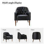 Fauteuil Club en Cuir Véritable Classique avec Pieds en Bois et Dossier Capitonnée