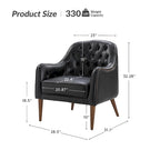 Fauteuil Club en Cuir Véritable Classique avec Pieds en Bois et Dossier Capitonnée