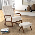 Fauteuil à bascule avec pouf en tissu rembourré planeur à bascule