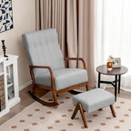 Fauteuil à bascule avec pouf en tissu rembourré planeur à bascule