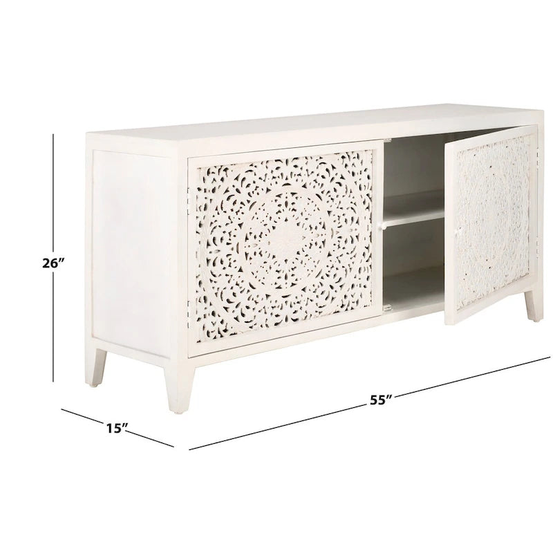 Meuble TV 2 portes 2 étagères (pour téléviseurs à écran plat jusqu'à 60 pouces) - 139,7 cm L x 38,1 cm P x 66,04 cm H - 139,7 cm L x 38,1 cm P x 66,04 cm H