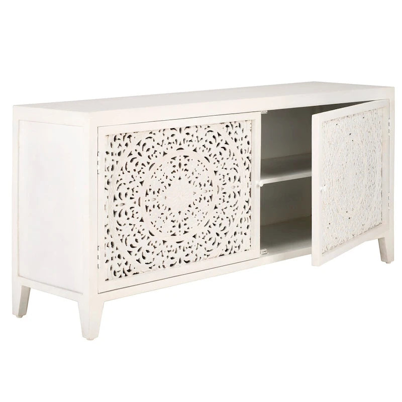 Meuble TV 2 portes 2 étagères (pour téléviseurs à écran plat jusqu'à 60 pouces) - 139,7 cm L x 38,1 cm P x 66,04 cm H - 139,7 cm L x 38,1 cm P x 66,04 cm H