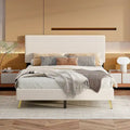 Cadre de lit plateforme Queen en bois avec tête de lit à rayures horizontales, sommier tapissier avec lattes en bois, aucun sommier tapissier requis