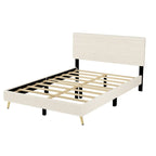 Cadre de lit plateforme Queen en bois avec tête de lit à rayures horizontales, sommier tapissier avec lattes en bois, aucun sommier tapissier requis