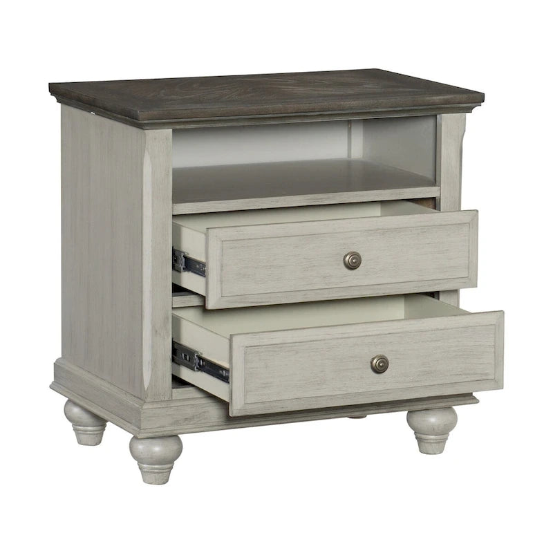 Ensemble de chambre 3 pièces finition gris clair lit commode table de chevet