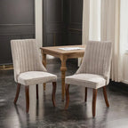 Chaises de salle à manger Rayon en tissu floqué avec pieds en bois massif courbés, tapissées, style fauteuil de cuisine, lot de 2