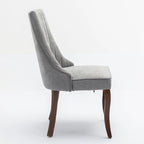 Chaises de salle à manger Rayon en tissu floqué avec pieds en bois massif courbés, tapissées, style fauteuil de cuisine, lot de 2