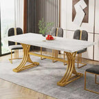 63 Modern Dining Table with Faux Marble Tabletop Golden Frame for Kitchen Dining Room