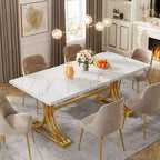 Table à manger moderne de 63 pouces avec plateau en similicuir marbre et cadre doré pour cuisine et salle à manger