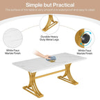 Table à manger moderne de 63 pouces avec plateau en similicuir marbre et cadre doré pour cuisine et salle à manger