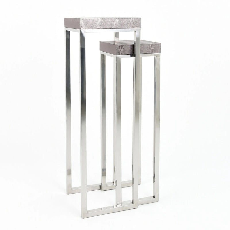 Tables gigognes hautes en similicuir lézard argenté (Lot de 2) - 12 x 38