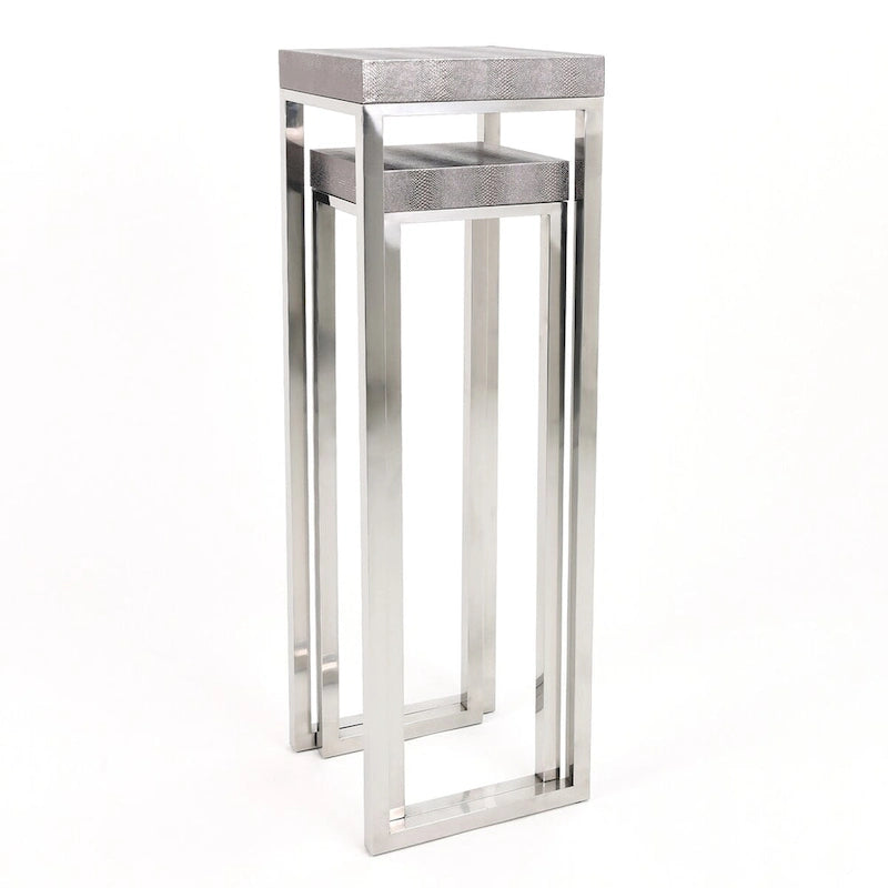 Tables gigognes hautes en similicuir lézard argenté (Lot de 2) - 12 x 38