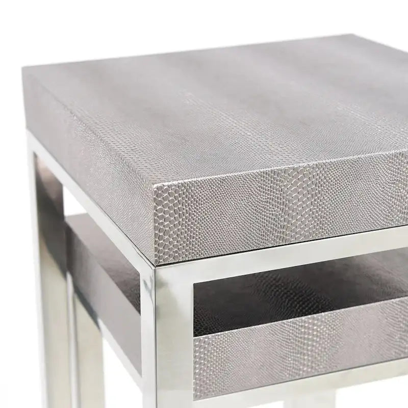 Tables gigognes hautes en similicuir lézard argenté (Lot de 2) - 12 x 38