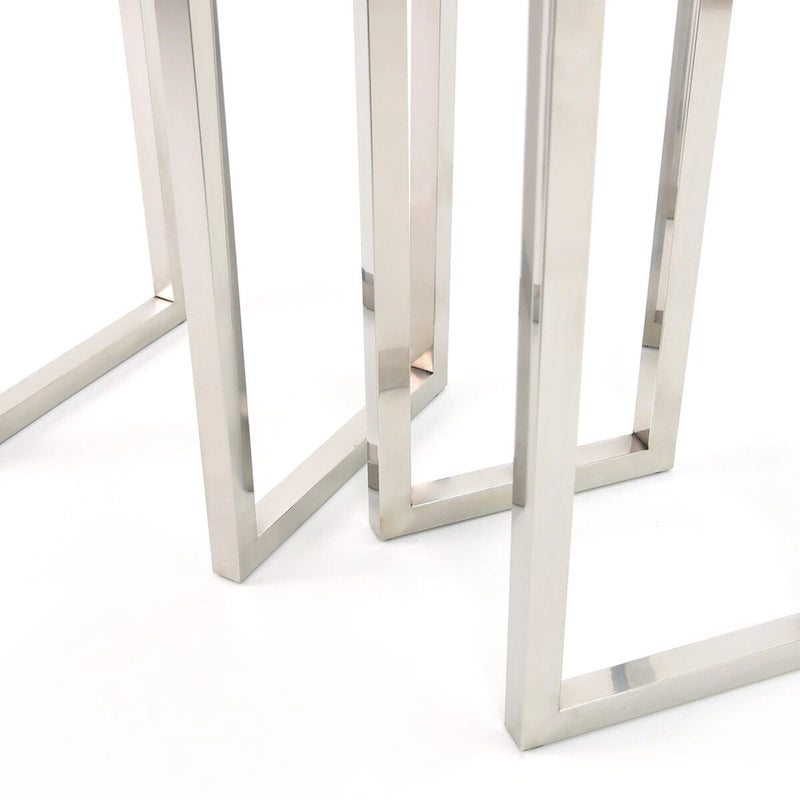 Tables gigognes hautes en similicuir lézard argenté (Lot de 2) - 12 x 38