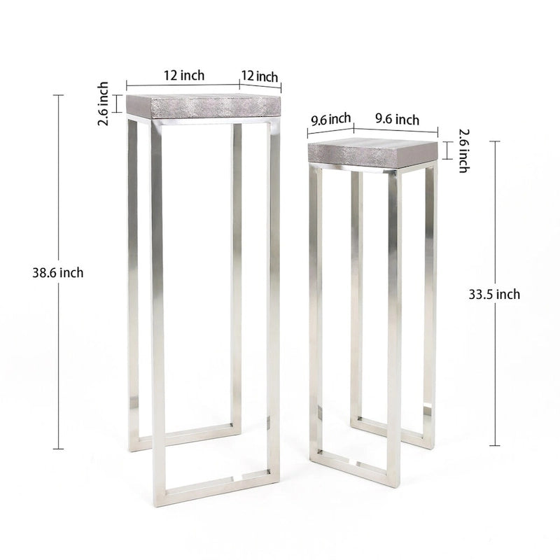 Tables gigognes hautes en similicuir lézard argenté (Lot de 2) - 12 x 38