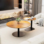 Lot de 2 tables basses d'appoint rondes gigognes modernes avec plateau en verre ardoise
