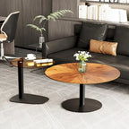Lot de 2 tables basses d'appoint rondes gigognes modernes avec plateau en verre ardoise
