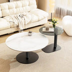Lot de 2 tables basses d'appoint rondes gigognes modernes avec plateau en verre ardoise