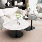 Lot de 2 tables basses d'appoint rondes gigognes modernes avec plateau en verre ardoise