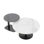 Lot de 2 tables basses d'appoint rondes gigognes modernes avec plateau en verre ardoise