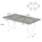 Table de salle à manger rectangulaire pour 4 à 6 personnes, table de cuisine de 160 cm avec finition aspect marbre