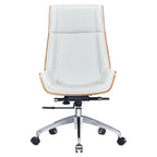 Fauteuil de bureau de direction haut dossier en cuir véritable et bois de noyer massif
