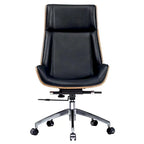Fauteuil de bureau de direction haut dossier en cuir véritable et bois de noyer massif